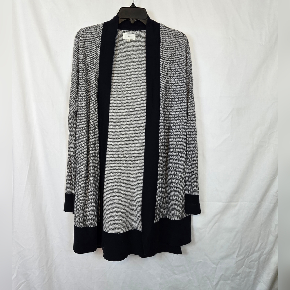 Lou & Grey Women's Navy White Long Sleeve Open Front Long Knit Cardigan Medium